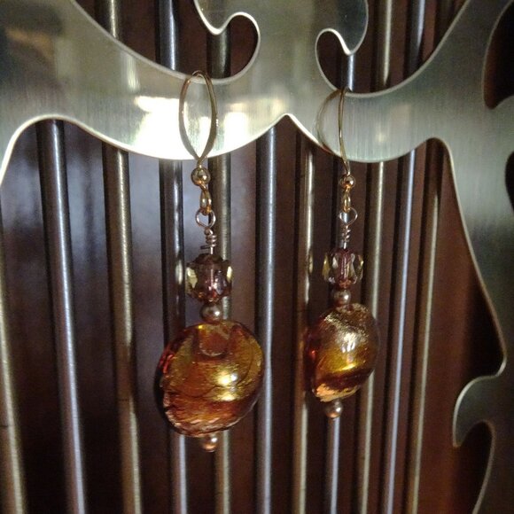Handmade artisanal earrings made from Murano gold foil lentils - Picture 8 of 8